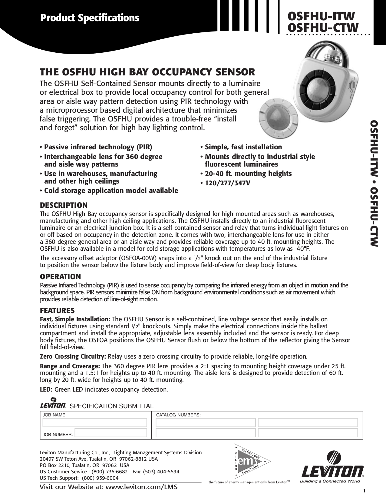 Download Free Pdf For Leviton OSWHB-I Occupancy Sensor Other Manual